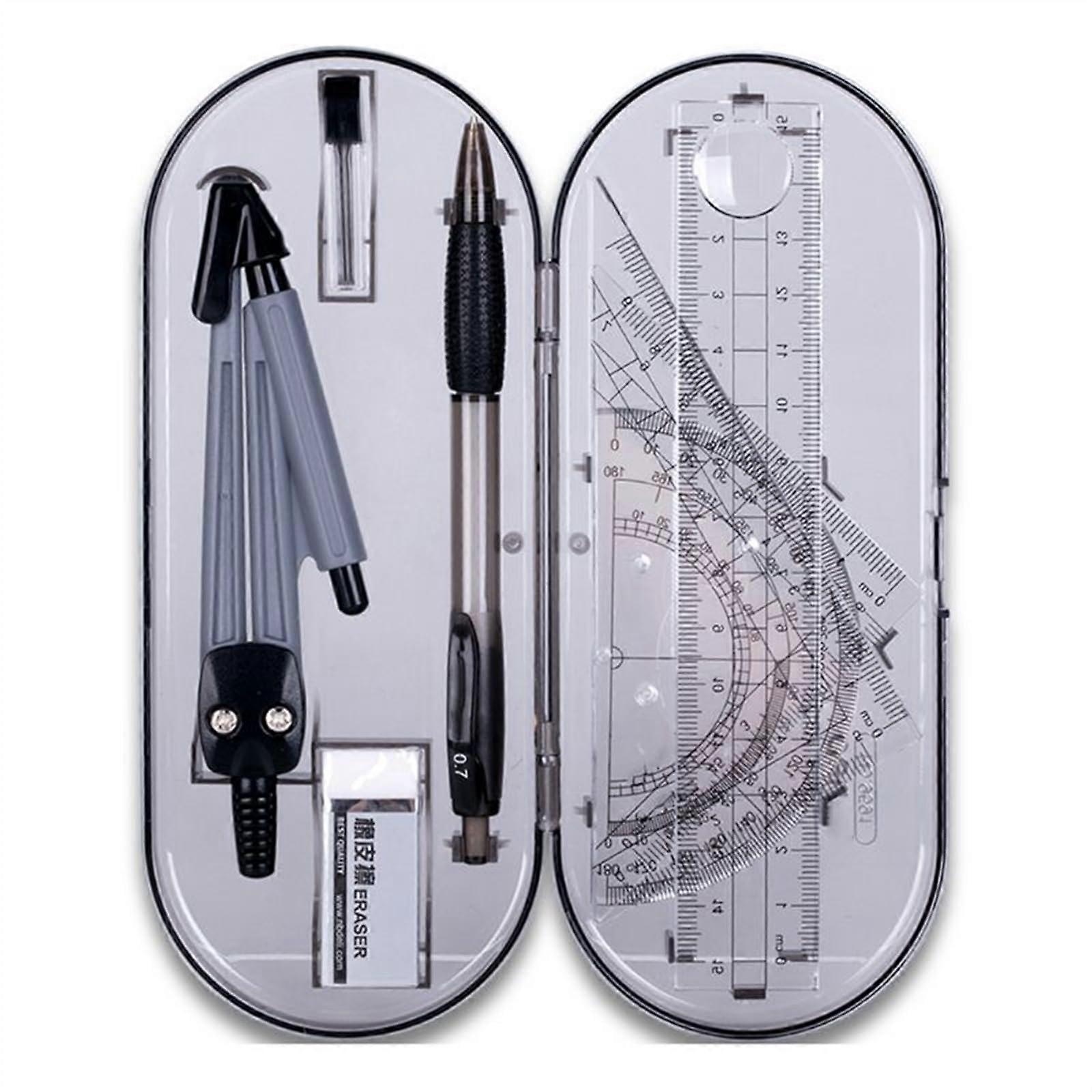 8Piece Math Geometry Set for Students and Engineers for Drawing Drawing Compass, Essentials Math Study Tool Kit Tool Set for Students Light Grey