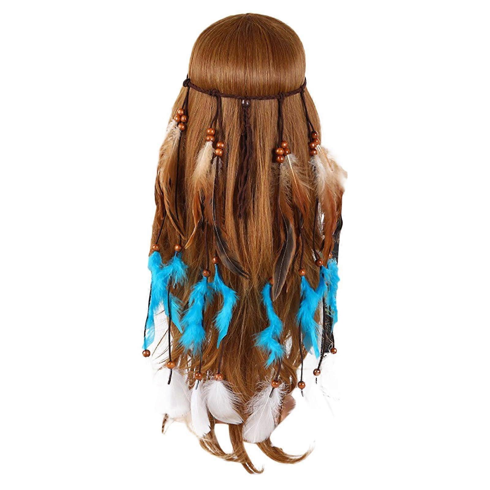 Boho Blue Feather Headband One Size B7Blue 1 pc