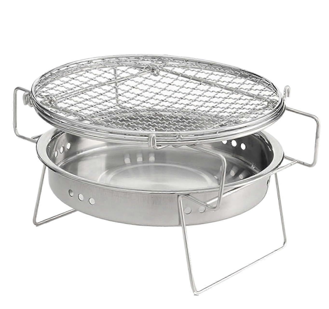 Portable Folding Camping Grill for Outdoor, Stainless Steel Charcoal Grill, Round Charcoal BBQ Grill for Picnic, 22*14cm, Silver