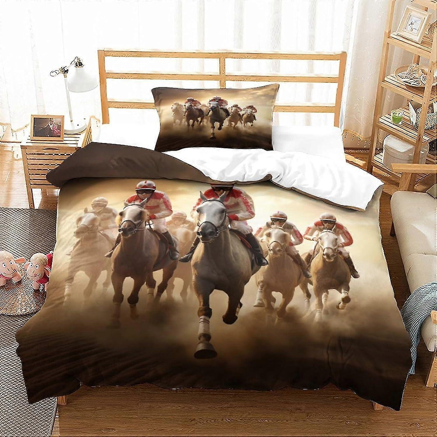 Ensemble de housse de couette de course de chevaux pour enfants avec motif de branches d’arbre, comprend une housse de couette et des taies d’oreiller