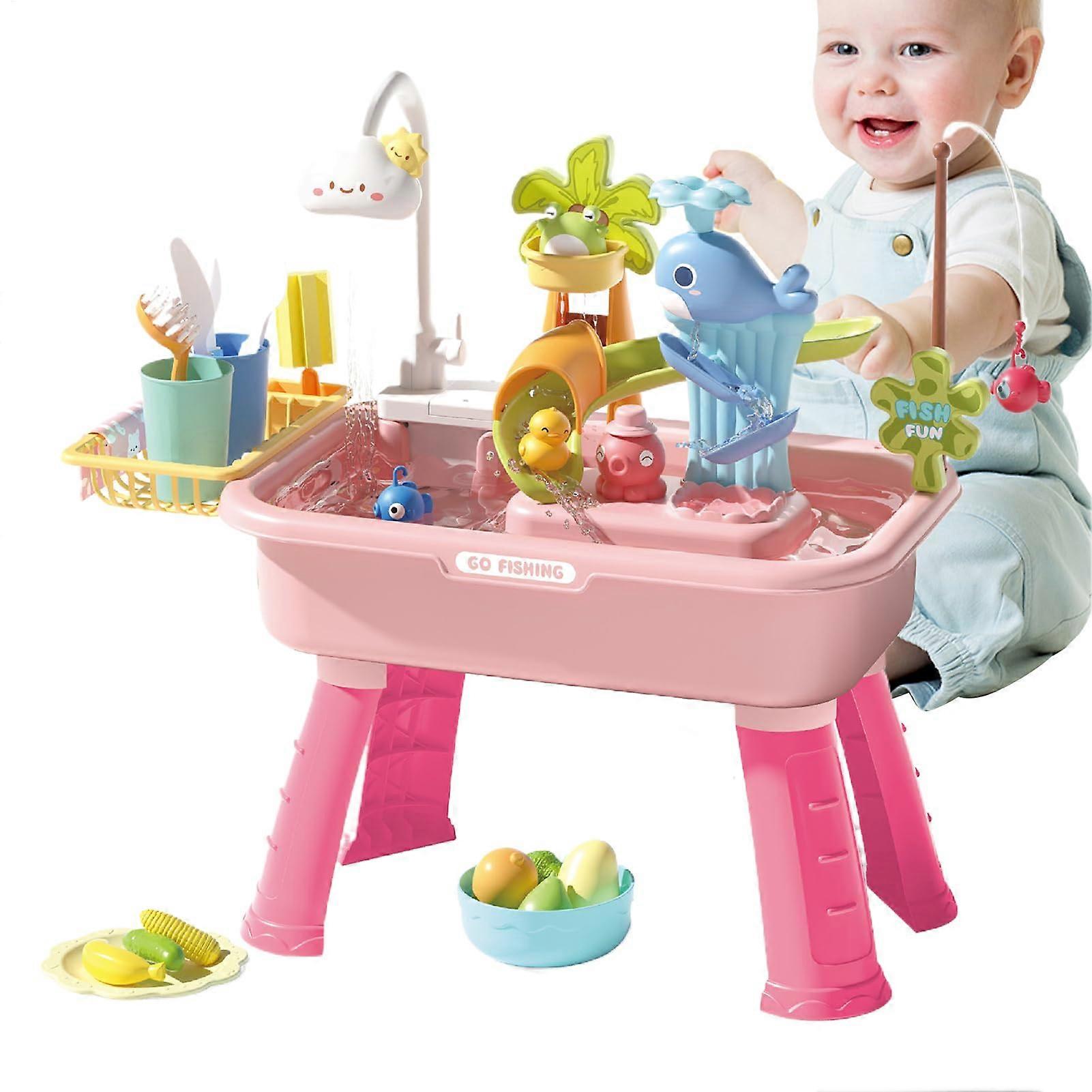 Kid Water Table PP Material 4-In-1 Sink Toy With Electric Faucet For Outdoor Play 54x29x53 Cm