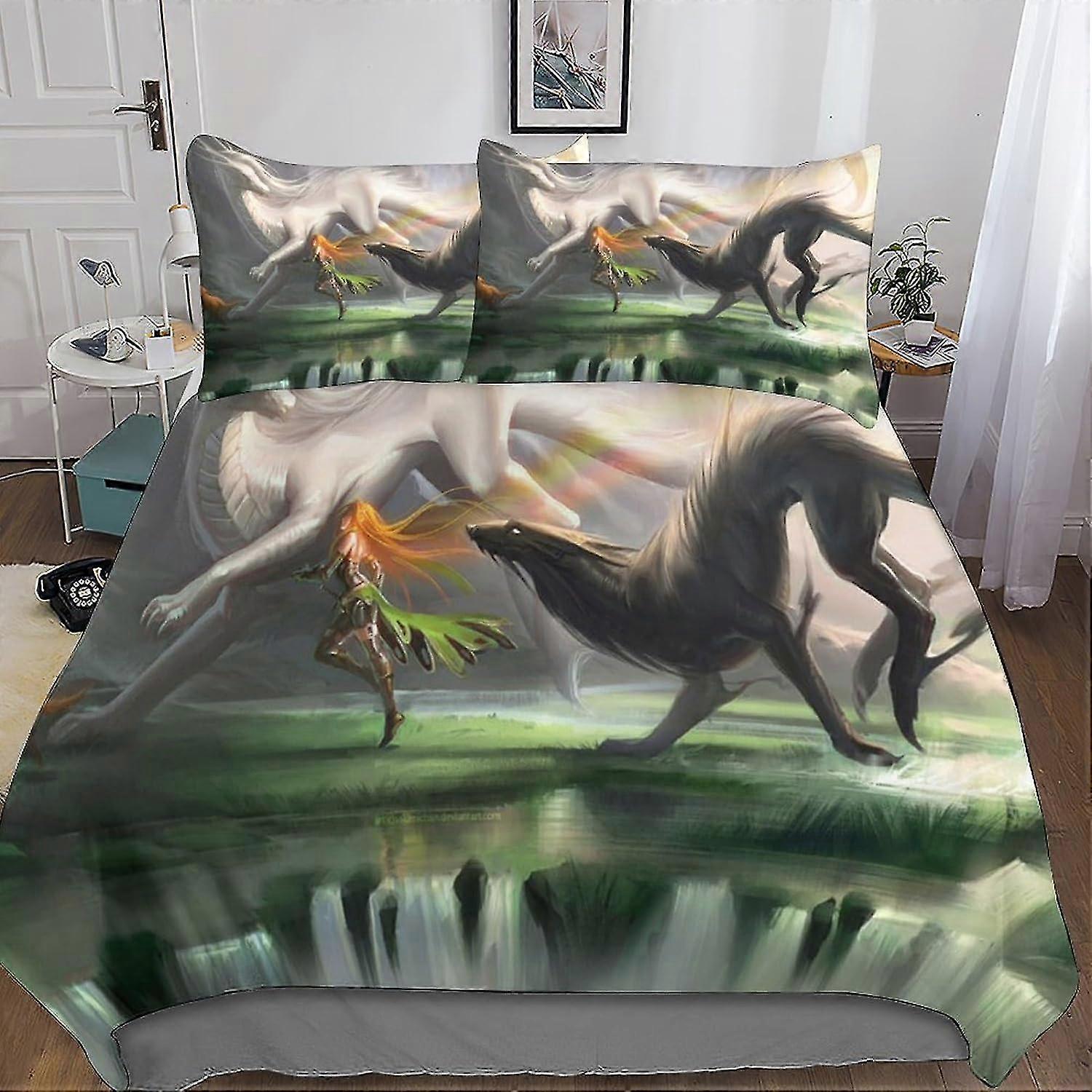 Conjunto de capa de edredom com estampa de animal de desenho animado para crianças e adolescentes, conjunto de cama de microfibra ultra macia, capa de edredom de 3 peças com zíper