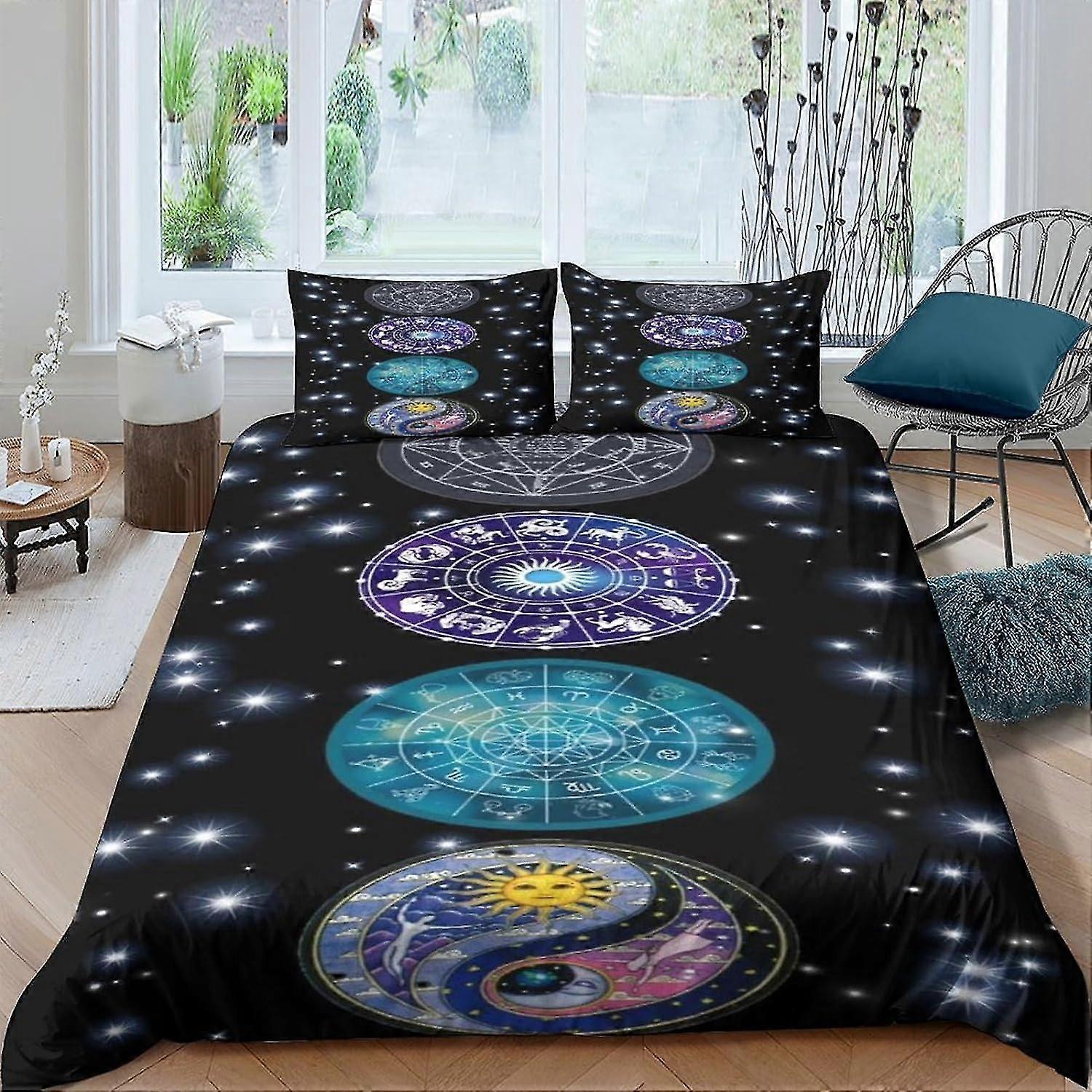 Astrology Duvet Cover 3D Symbol Printed Bedding Quilt with Zipper Closure Soft Microfiber Double
