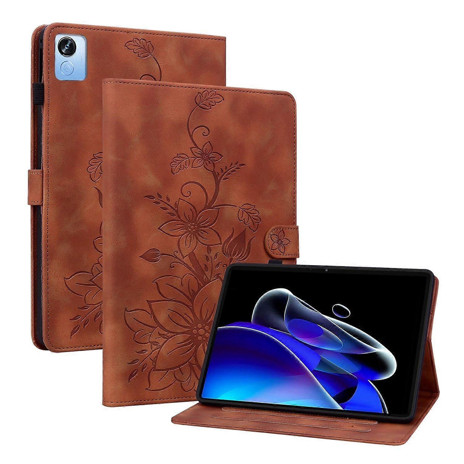 Embossed Leather Case For Realme Pad X - Brown