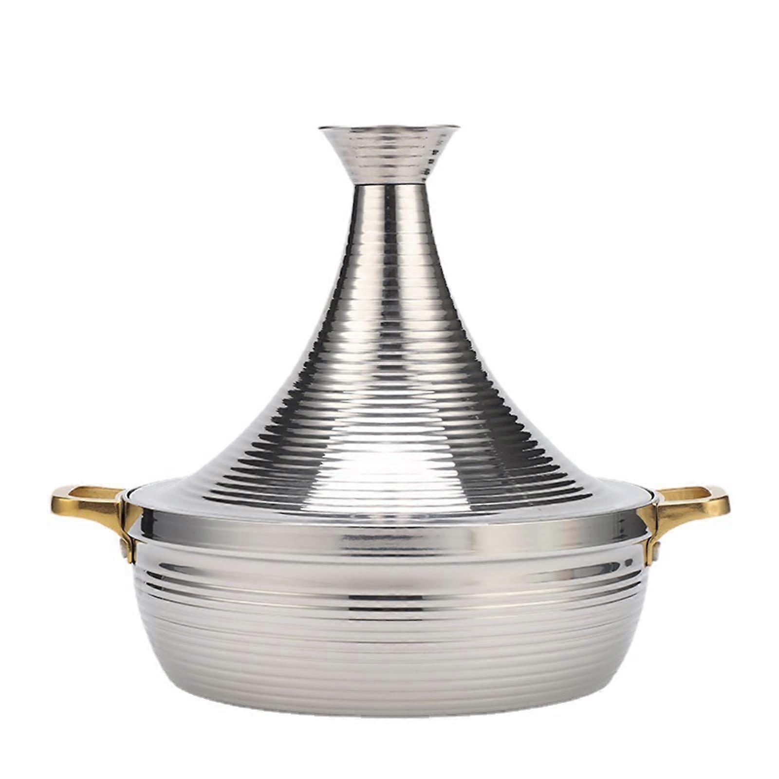 Moroccan Tajine Cooking Pot Tajine Cookware with Conical Closed Lid Stew Casserole Slow Cooker for Induction Hob Gas Stove Silver 26 cm