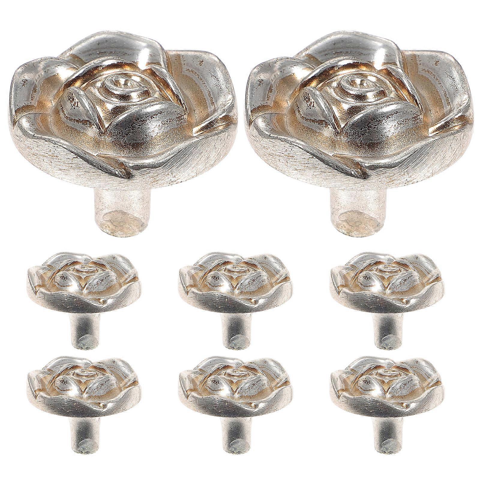 Flower Drawer Pulls Cabinet Knobs Silver 3x3x2.5cm Decorative Homeowners 8Pack