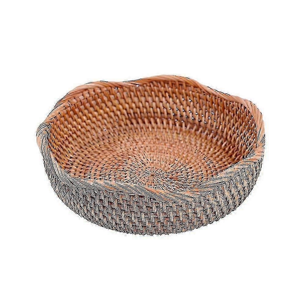 Handvävd rund rotting picknickkorg - matförvaring flätad korg