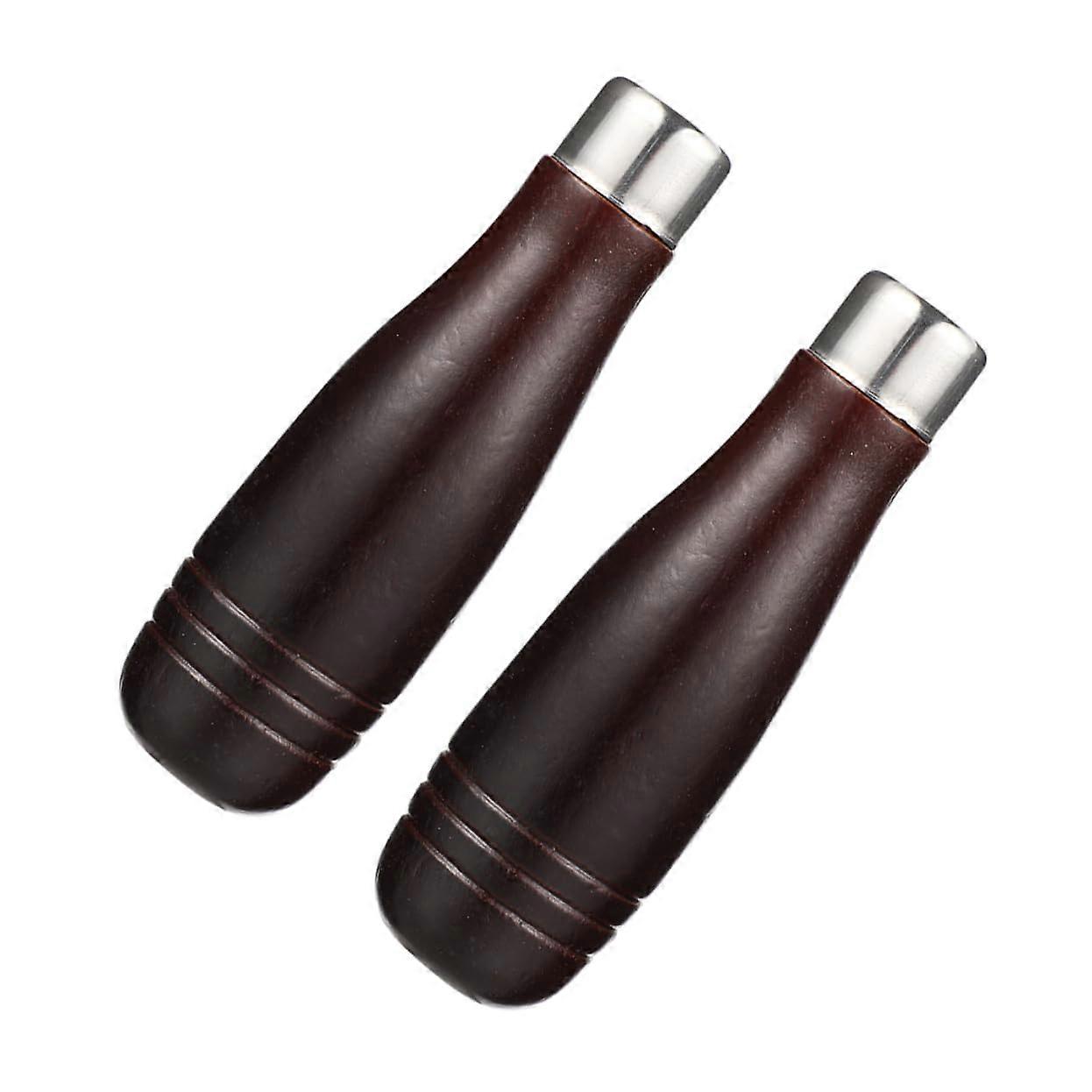 2pcs Wooden File Handle with Metal Collar - Replacement Screwdriver for Hand Drill, Small Woodworking Tool