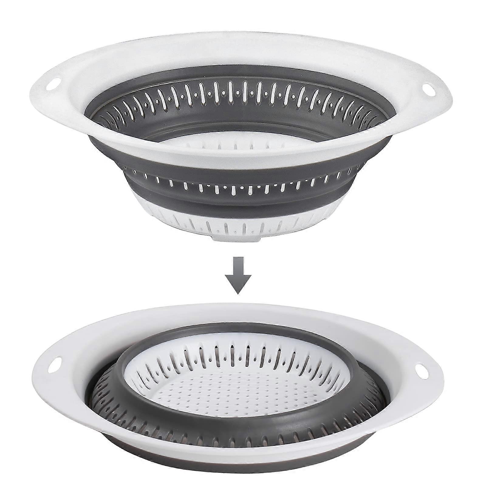 Foldable Strainer, Foldable Noodle Strainer, No Odor and BPA , Made of Quality Plastic and Silicone, SpaceSaving, White/Grey
