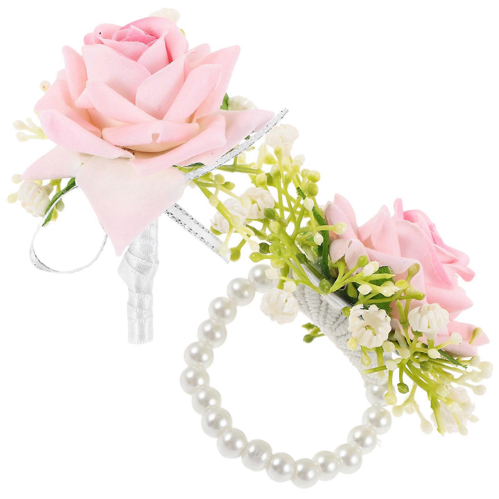 Artificial Corsage Wristlet Corsage Decorative Bridesmaid Flower 4.3×3.1×2in 1Set
