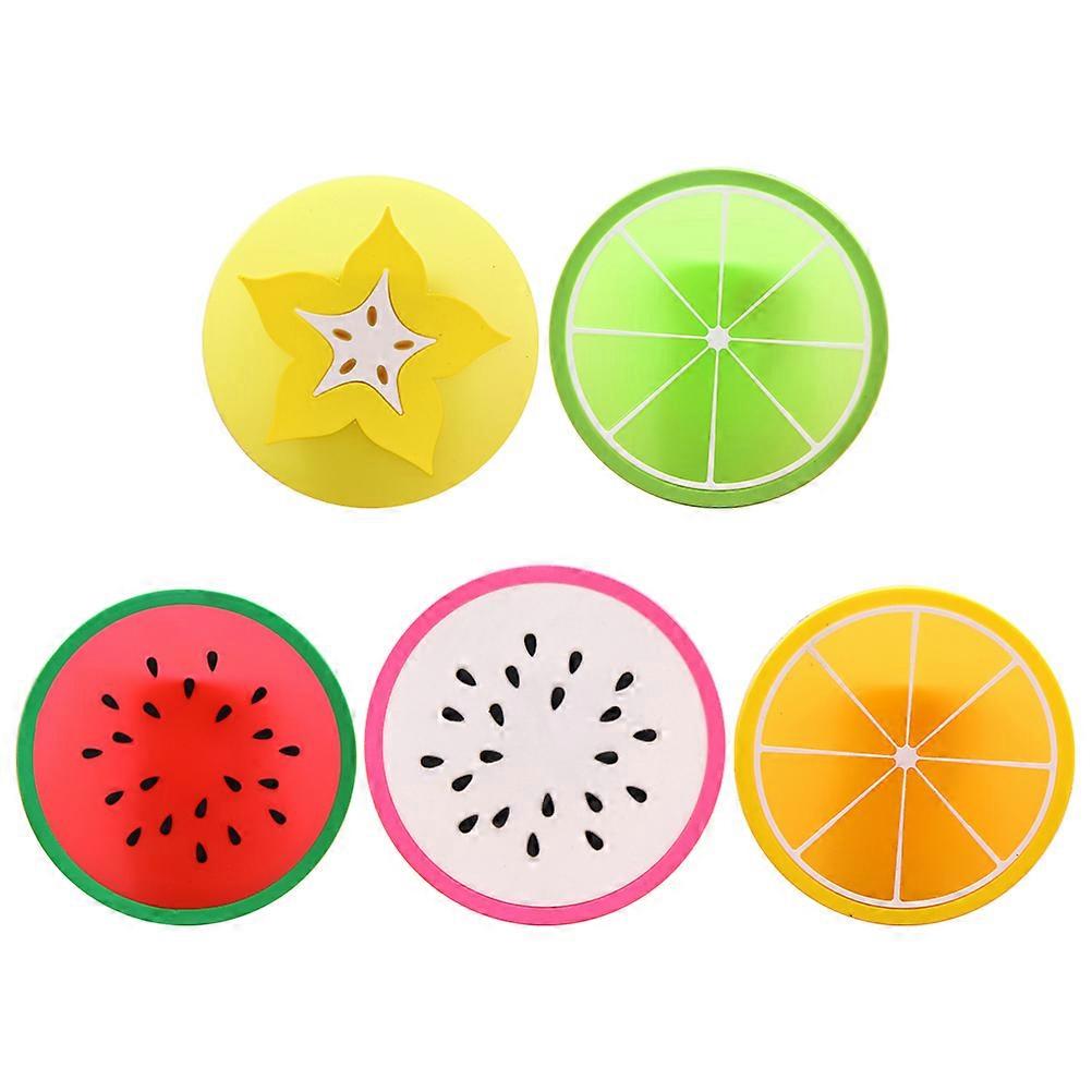 Round Fruit Pattern Coasters Absorbent Waterproof Table Protector for Drinks 8.8 Cm 5Pcs