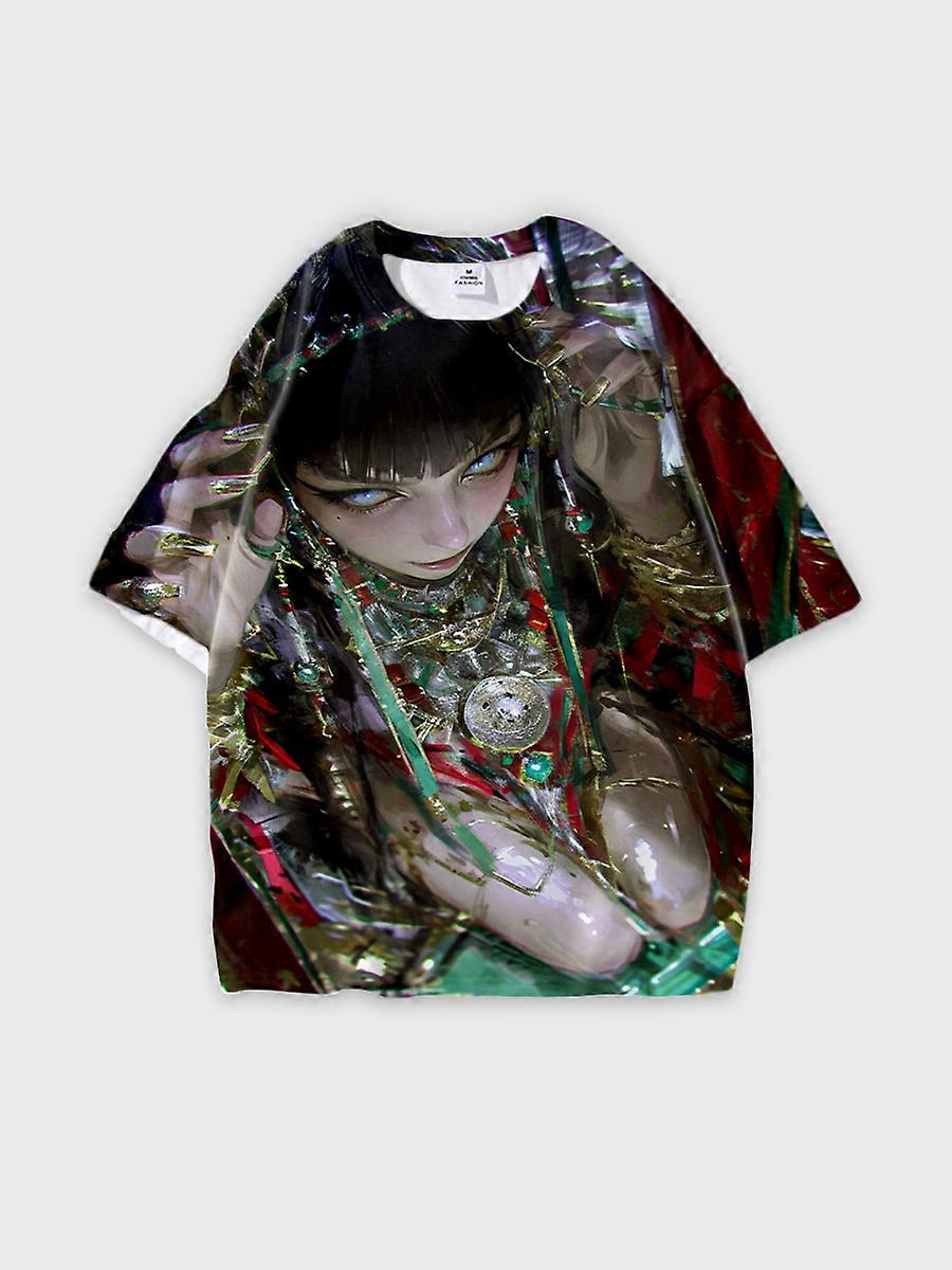 T-shirt round neck book Characters Pattern loose short sleeve B923