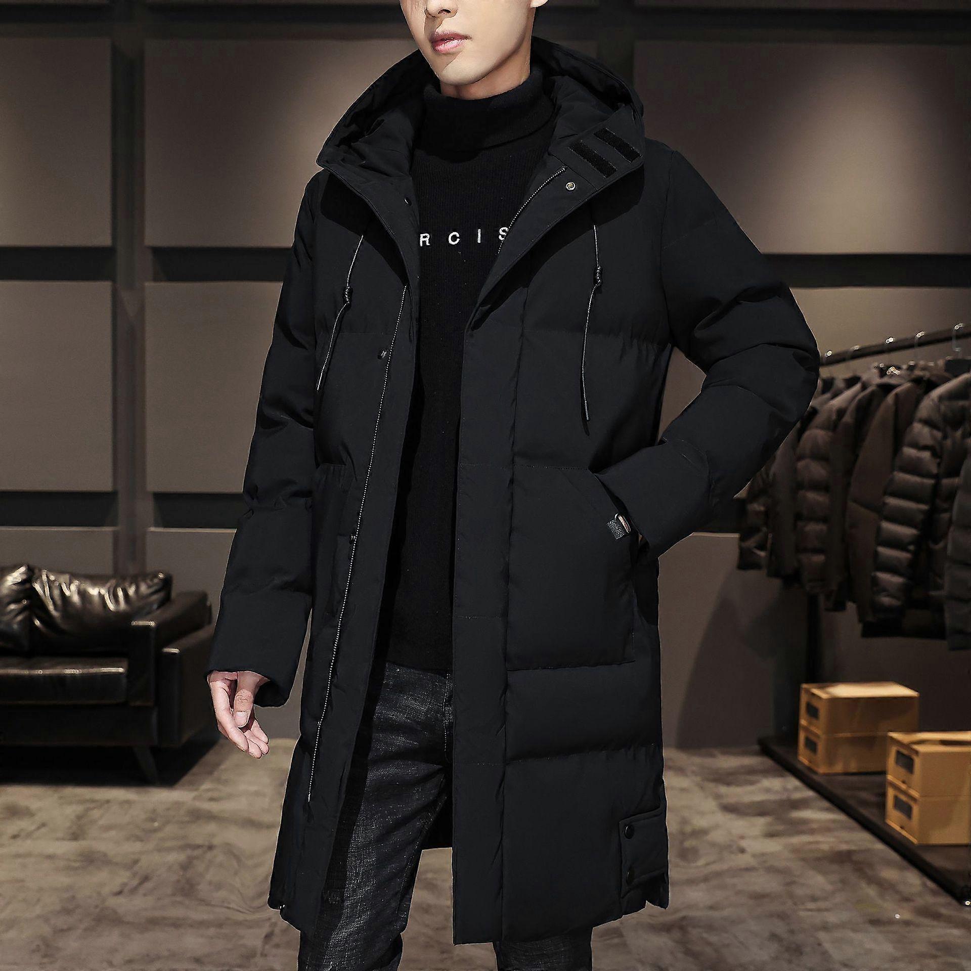 Winter Large Size Mid-length Solid Color Thick Hooded Down Jacket