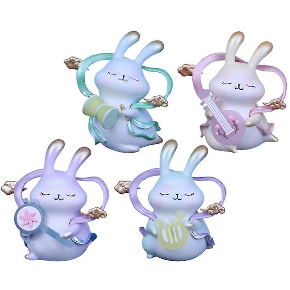 Delicate Miniature Bunny Statues Ideal For Micro Landscaping And Vehicle Ornament In Assorted Color 4Pcs