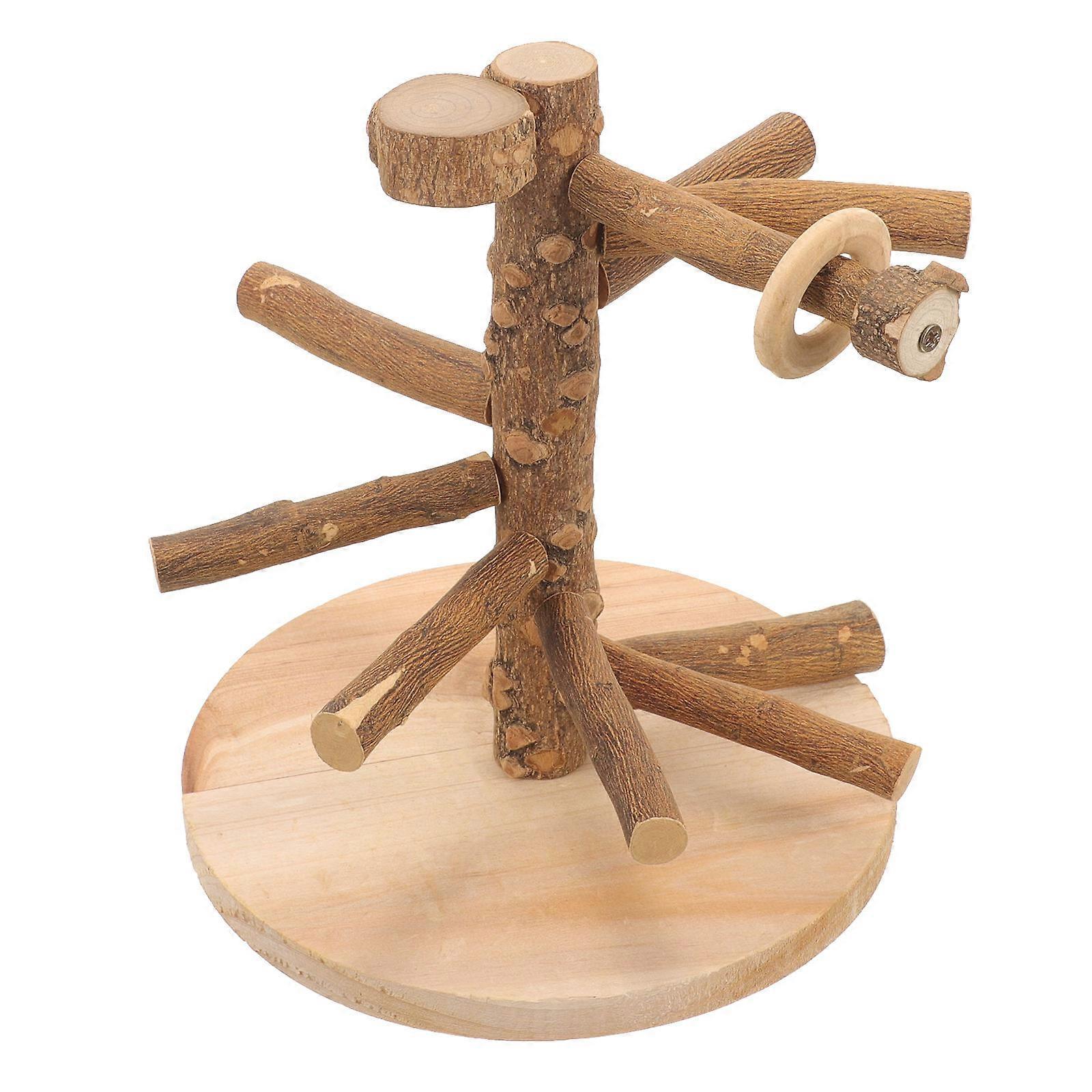 Light Brown Wooden Bird Training Stand for Parrots and Small Pets Fun and Safe Desktop Perch 13.5in