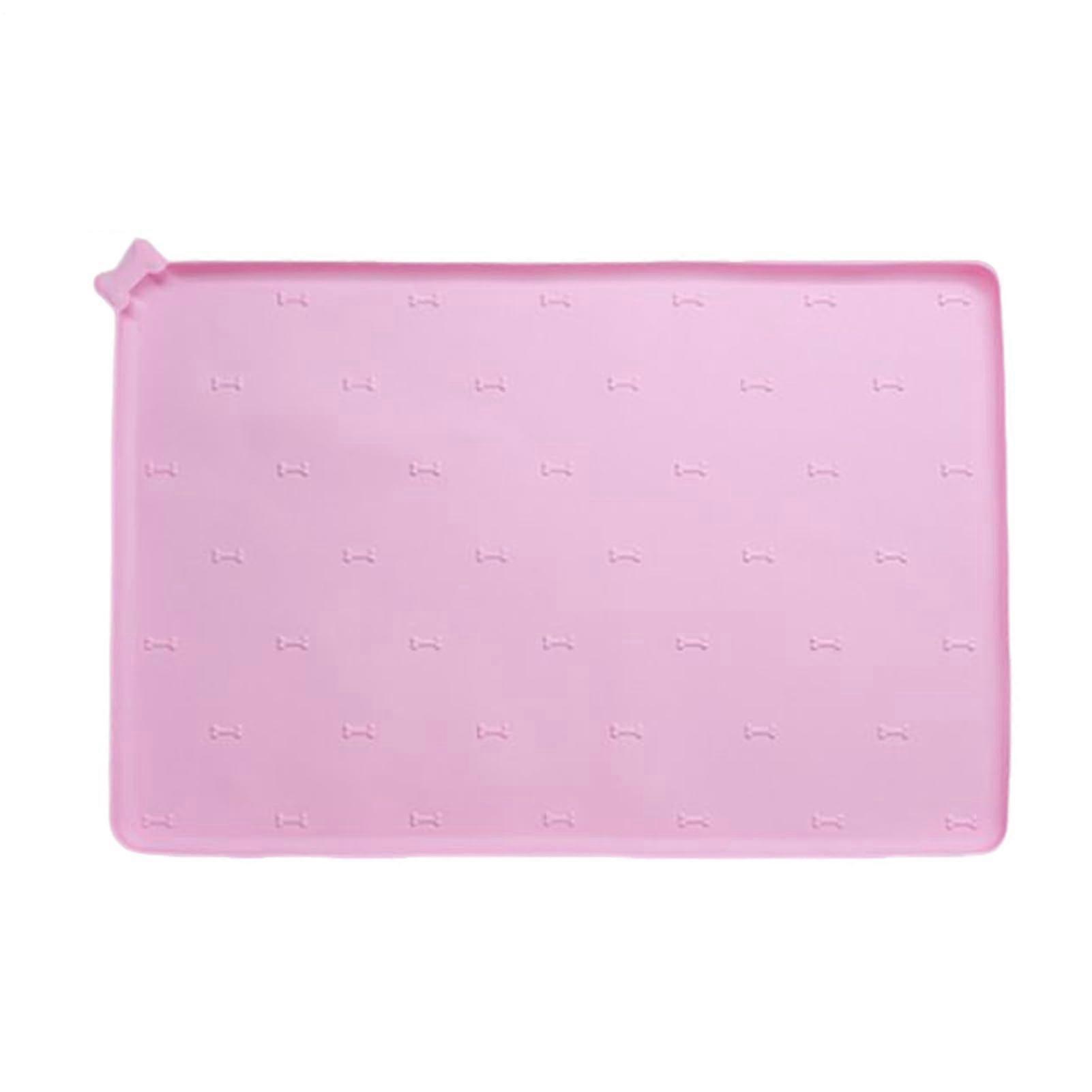 Non-Slip Waterproof Cat Food Mat | 59.6 x 39.7 cm Pet Feeding Mat | Foldable Quick-Dry Anti-Blockage Pink Design
