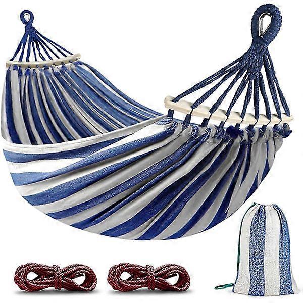 Hammocks Portable Camping Hammock Upgraded 550lb Comfortable Fabric Hammock (blue white)