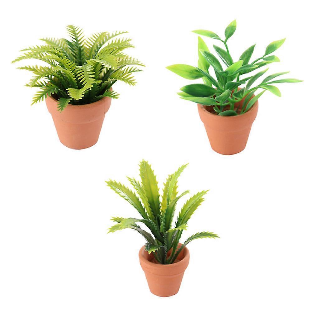 Miniature Potted Plant Ornaments Made of Synthetic Material for Decoration 3pcs Green