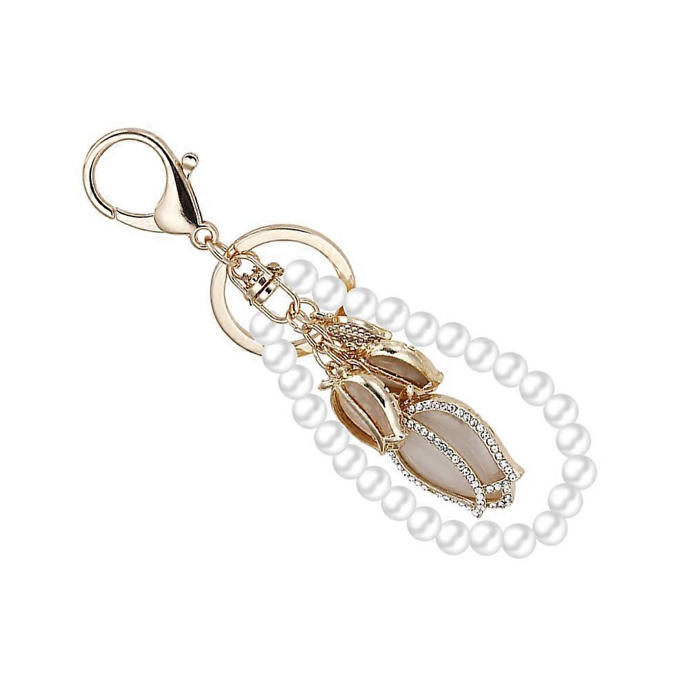 Golden Alloy Pearl Beading Key Chain Pendant for Decor with Clasp 2.5 Inch