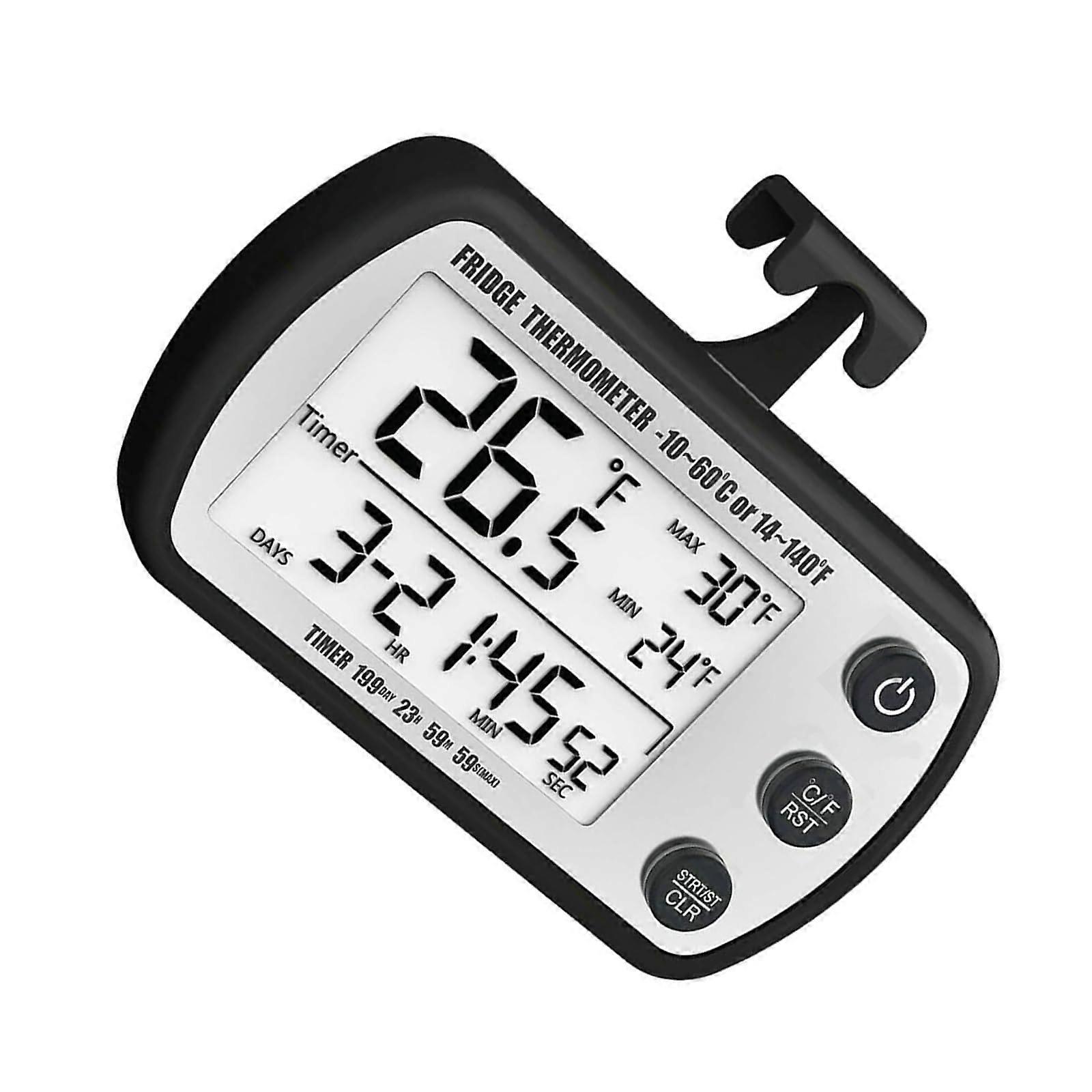 Accurate refrigerator thermometer with easytoread large display, fridge temperature indicator, simple to use for home use, black