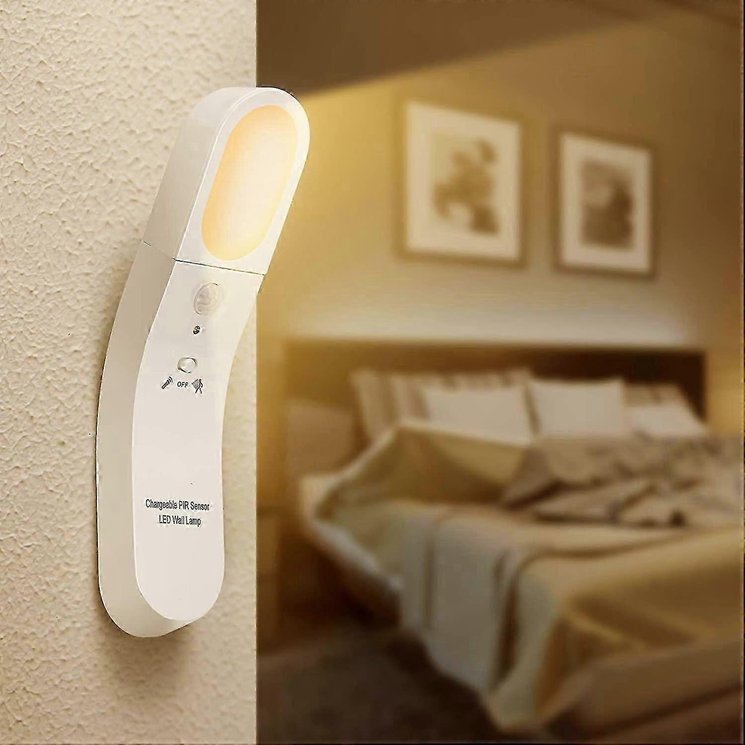 Motion Sensor LED Night Light with 3 Modes Warm White USB Rechargeable Lamp
