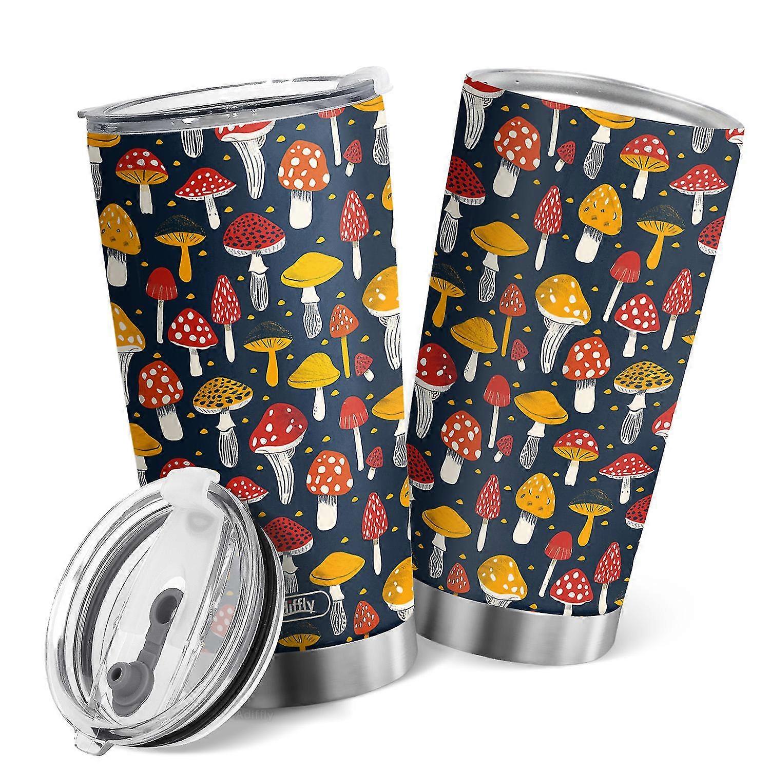 2025 Oasisdream 20oz Mignon Champignon Design Gobelet Tasse à café en acier inoxydable avec couvercle