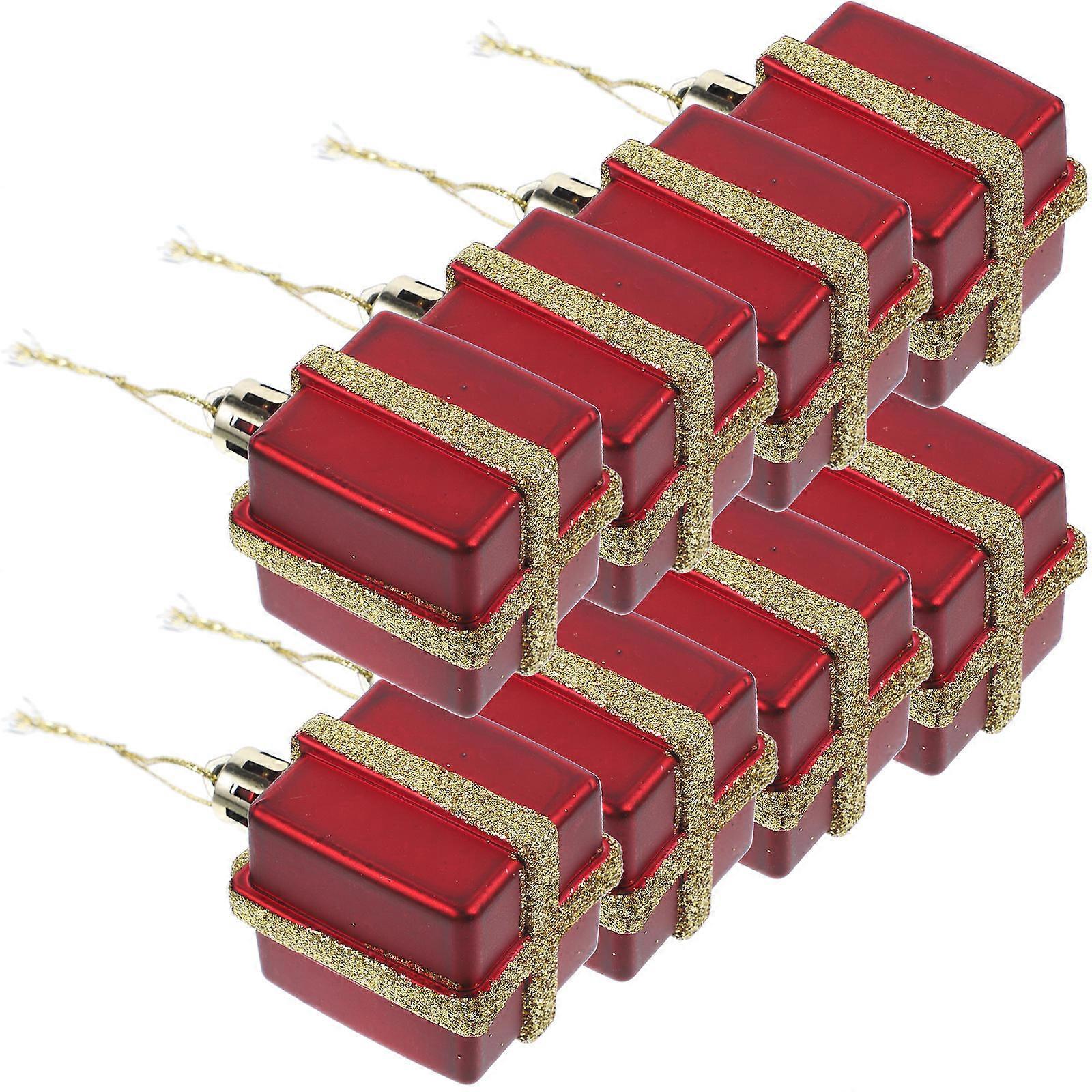 Hanging Decoration Featuring 12Pcs Gift Box Shaped Christmas Tree Ornaments In Dark Red Ideal For Christmas Gathering And Celebrations
