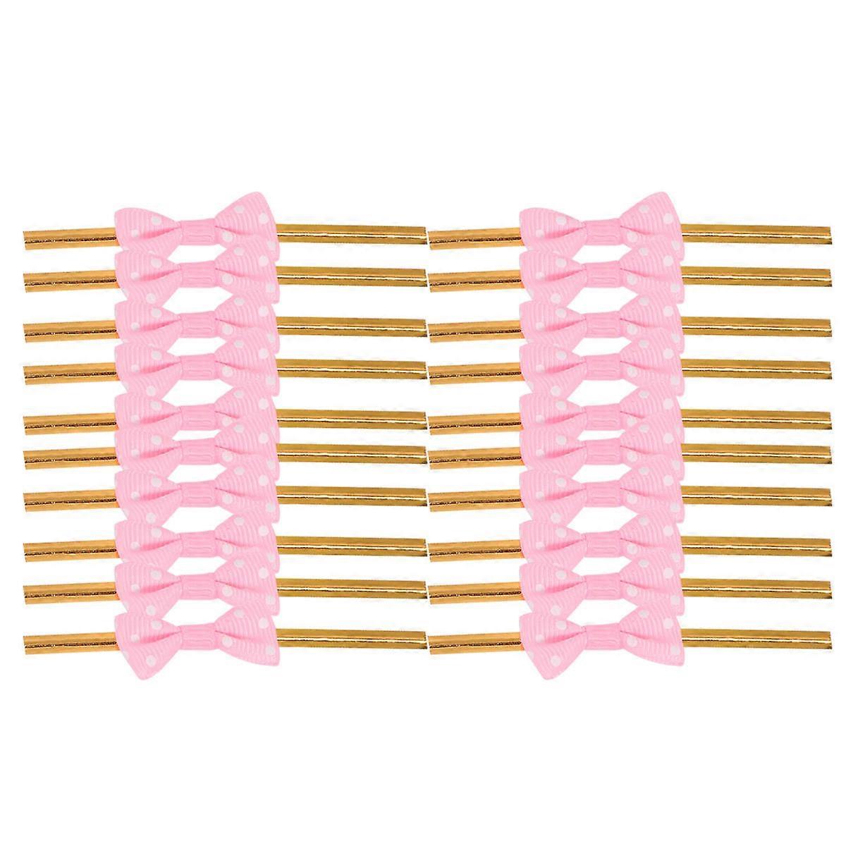 20pcs Pink Gift Wrapping Ribbon with Dots and Big Bow for Packing Candy Bags 6.3 Inches