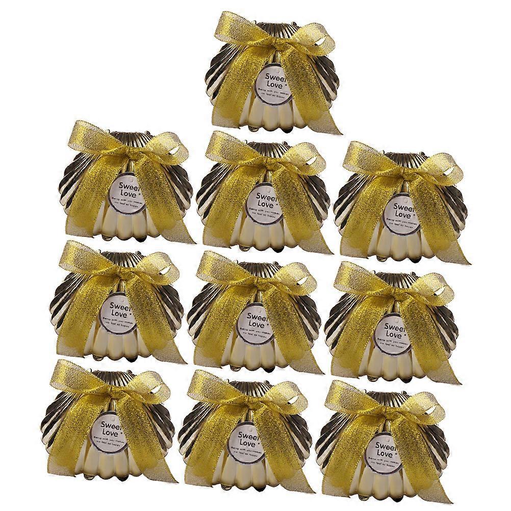 10Pcs Stylish Candy Party Box Plastic Containers With Shell Shape Perfect For Wedding And Birthday Events Golden Color Functional Gift Box