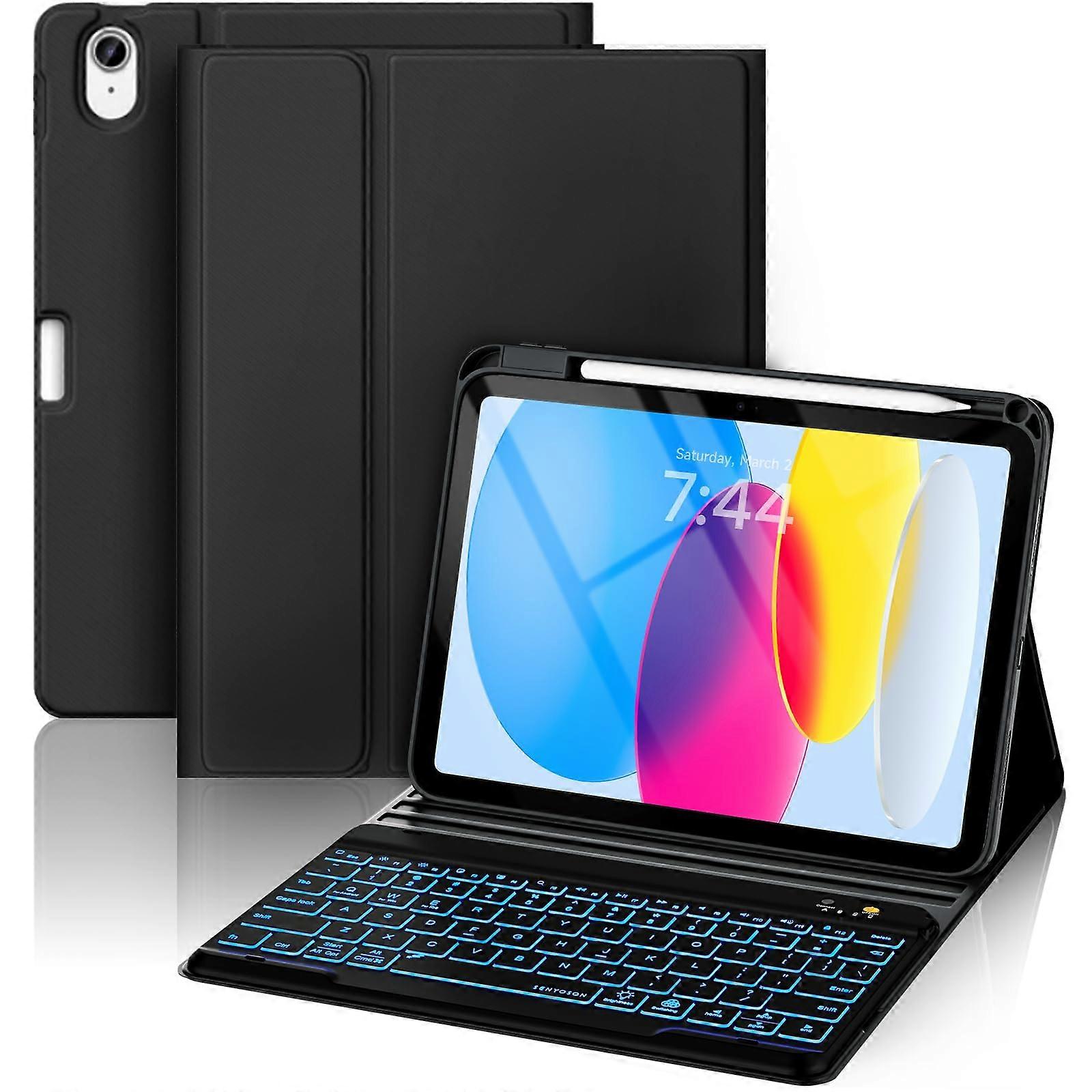 iPad A16 11th Gen /10th Gen  Keyboard Case with AntiSlip Keycaps, Backlight, Black