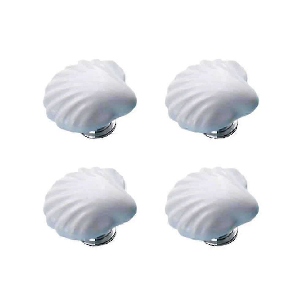 4pcs Ceramic Shell Knobs Sea Style Cabinet Drawer Pulls White 4.6x4.5x3.4cm