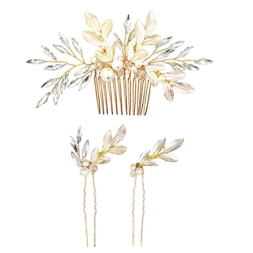 Here's a refined and engaging product description for your **3pcs Leaf Rhinestone Hairpin Set with Pearls**:
### 🌿 Elegant Leaf Rhinestone