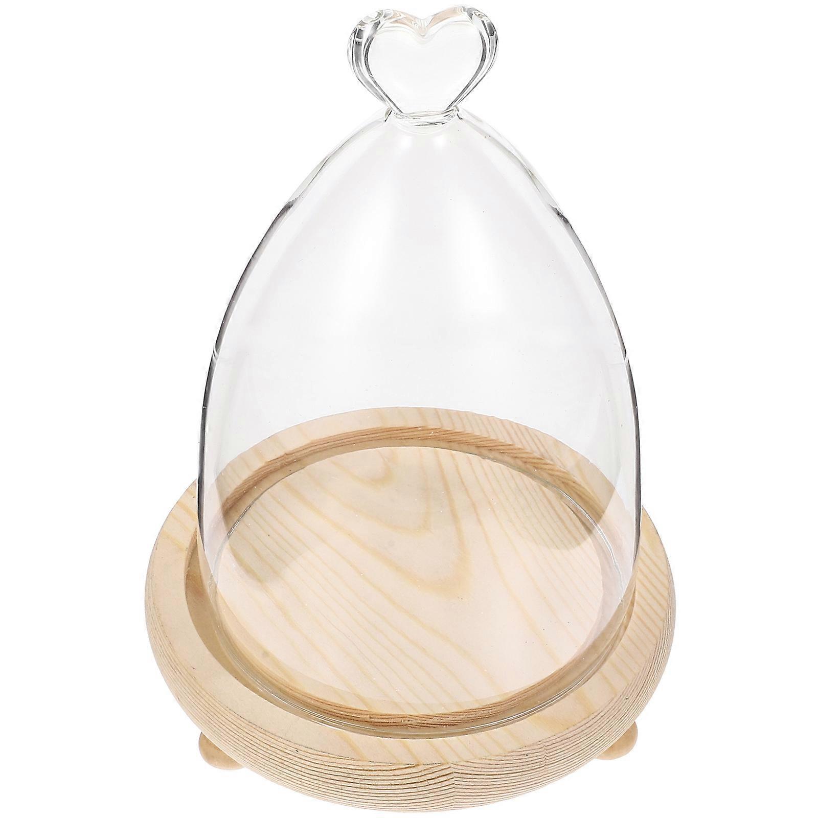 1 Set Clear Glass Cover with Wooden Base for Preserved Flowers and Decorative Displays