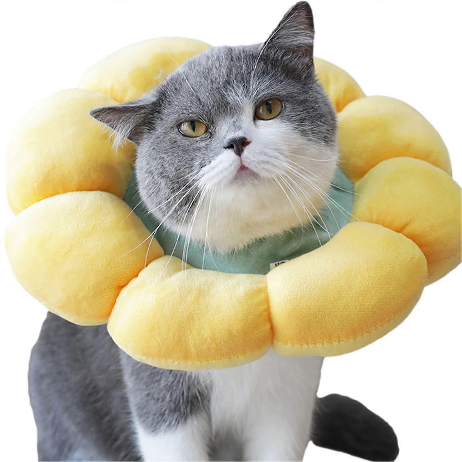 Dog cone – Cat cone with sunflower shape – Pet donut cone with adjustable strap prevents licking, chewing, scratching Yellow M