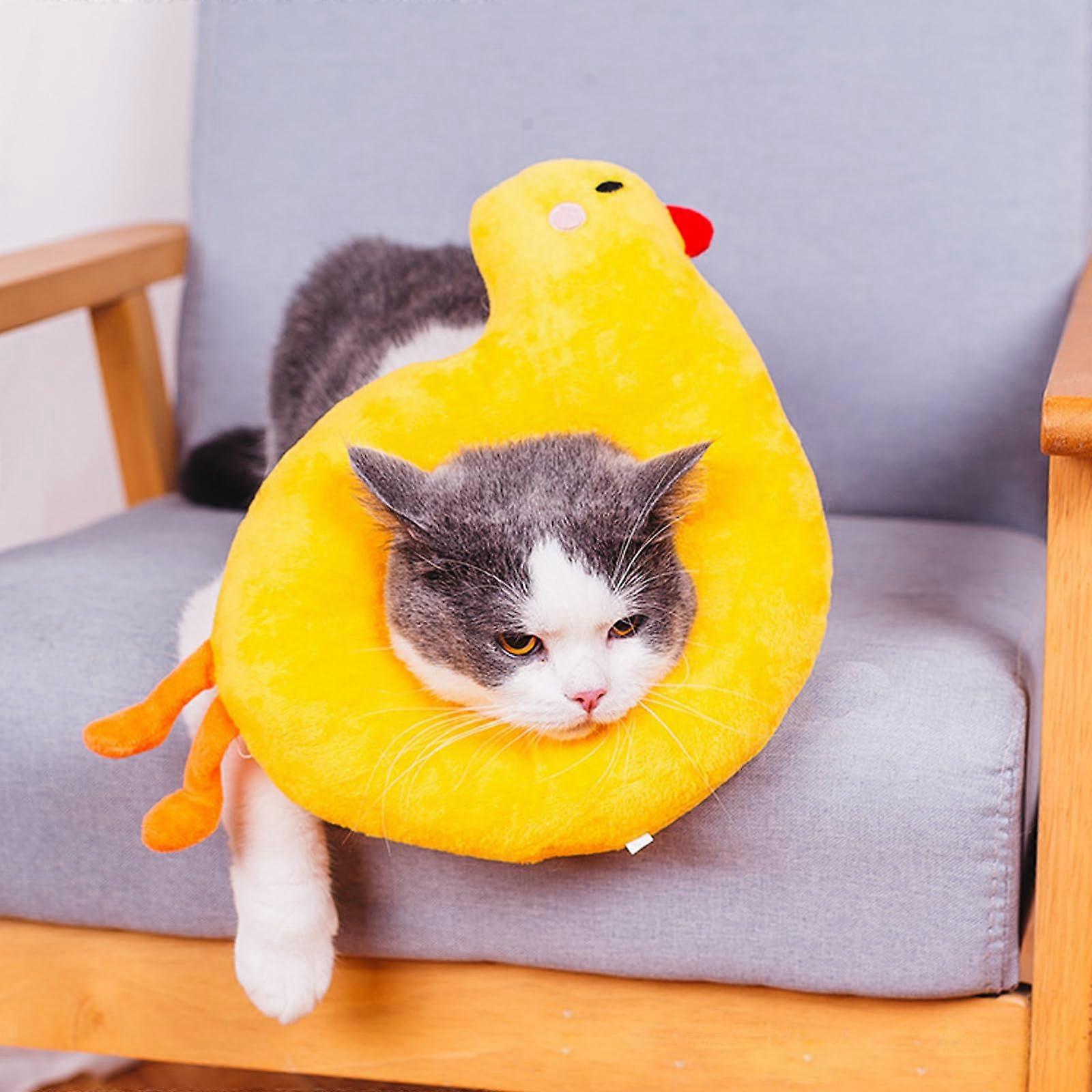 Cat Cone Collar After Surgery, Soft, Adjustable Kitten Cone to Stop Licking Cute Pet Elizabeth Round Collar Pet Donuts L Yellow