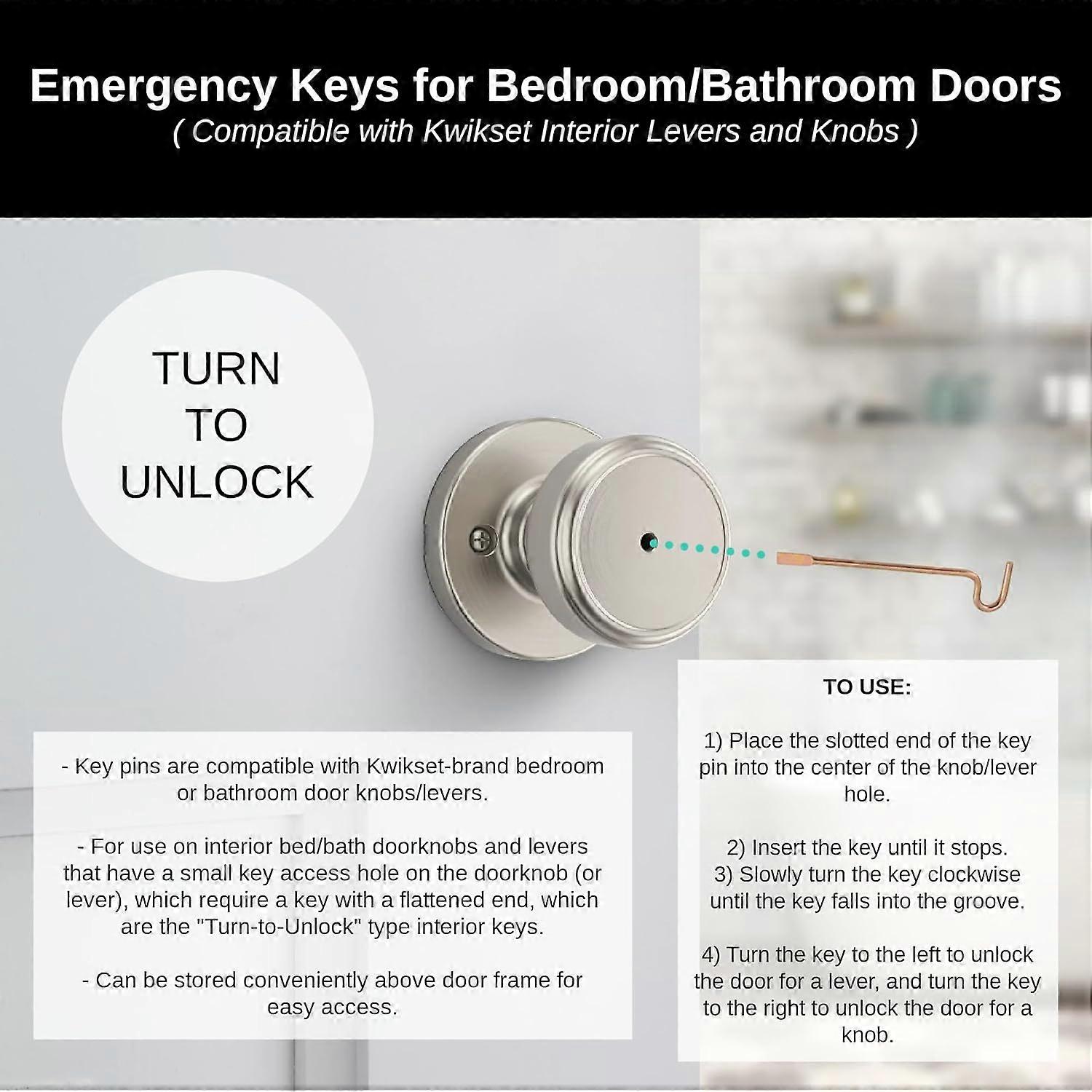 Interior Door Emergency Key Set – 2 Pairs For Bedroom & Bathroom Privacy Locks, Quick Release, Easy Install