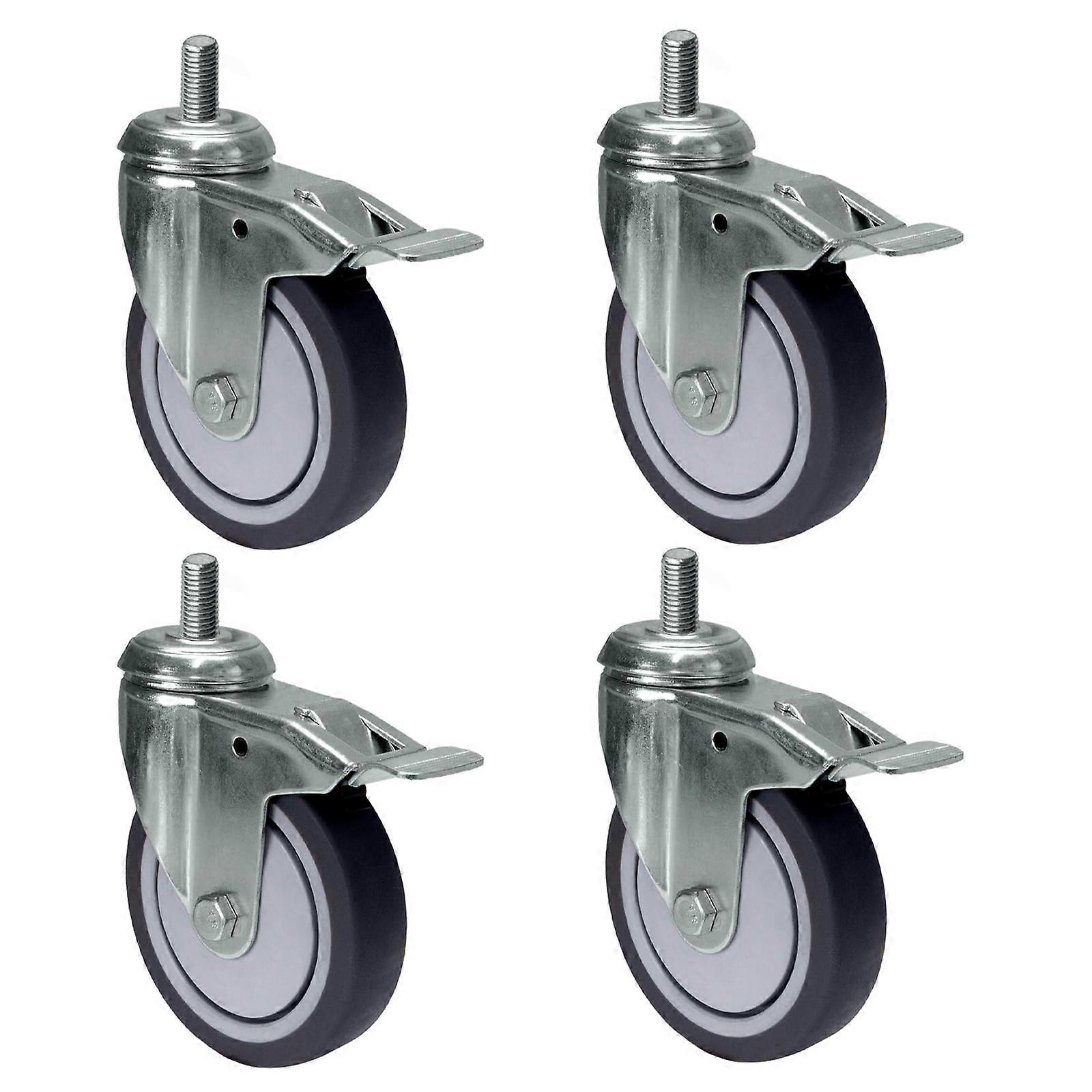 Transport Castors with Brake and Back Hole - 100mm Swivel Wheels for Heavy Furniture - TPE Rubber, 320 kg Capacity, 4-Set