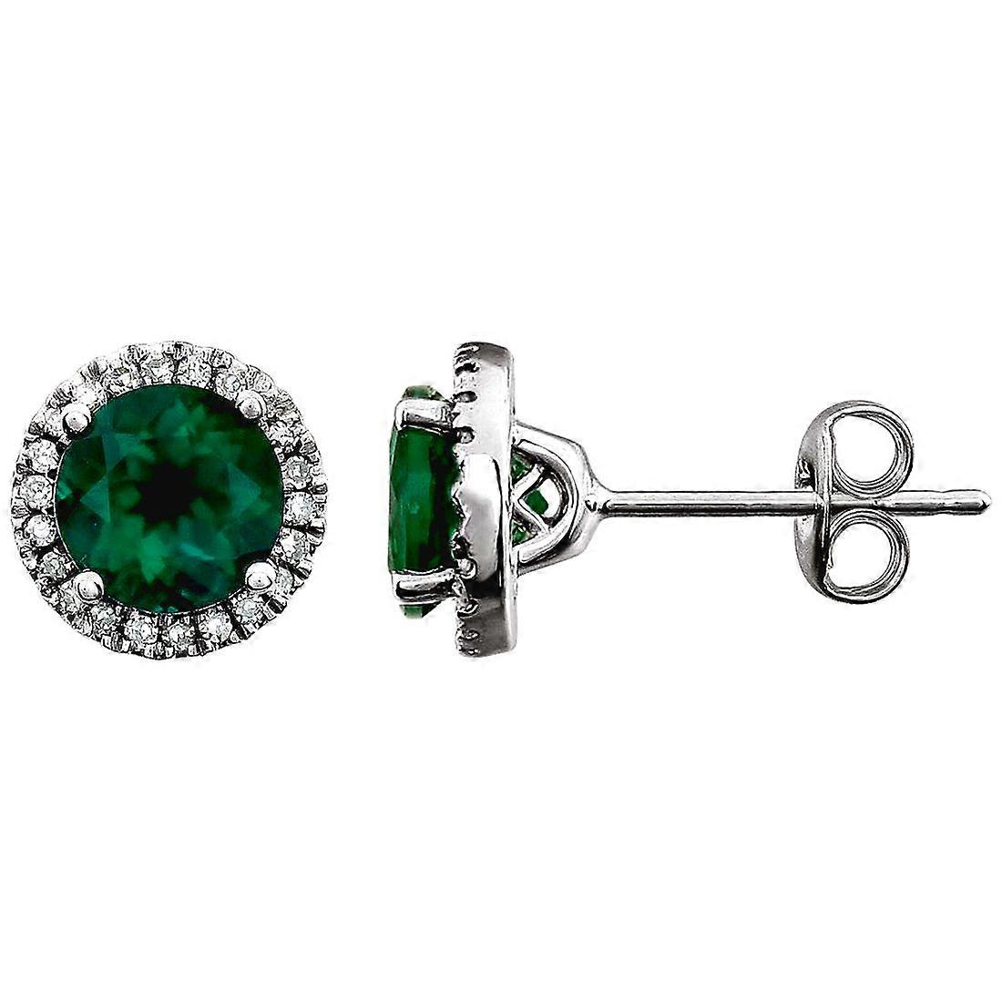 14k White Gold Lab Created Emerald Polished 0.13 Dwt Earrings Stud Earring for Women
