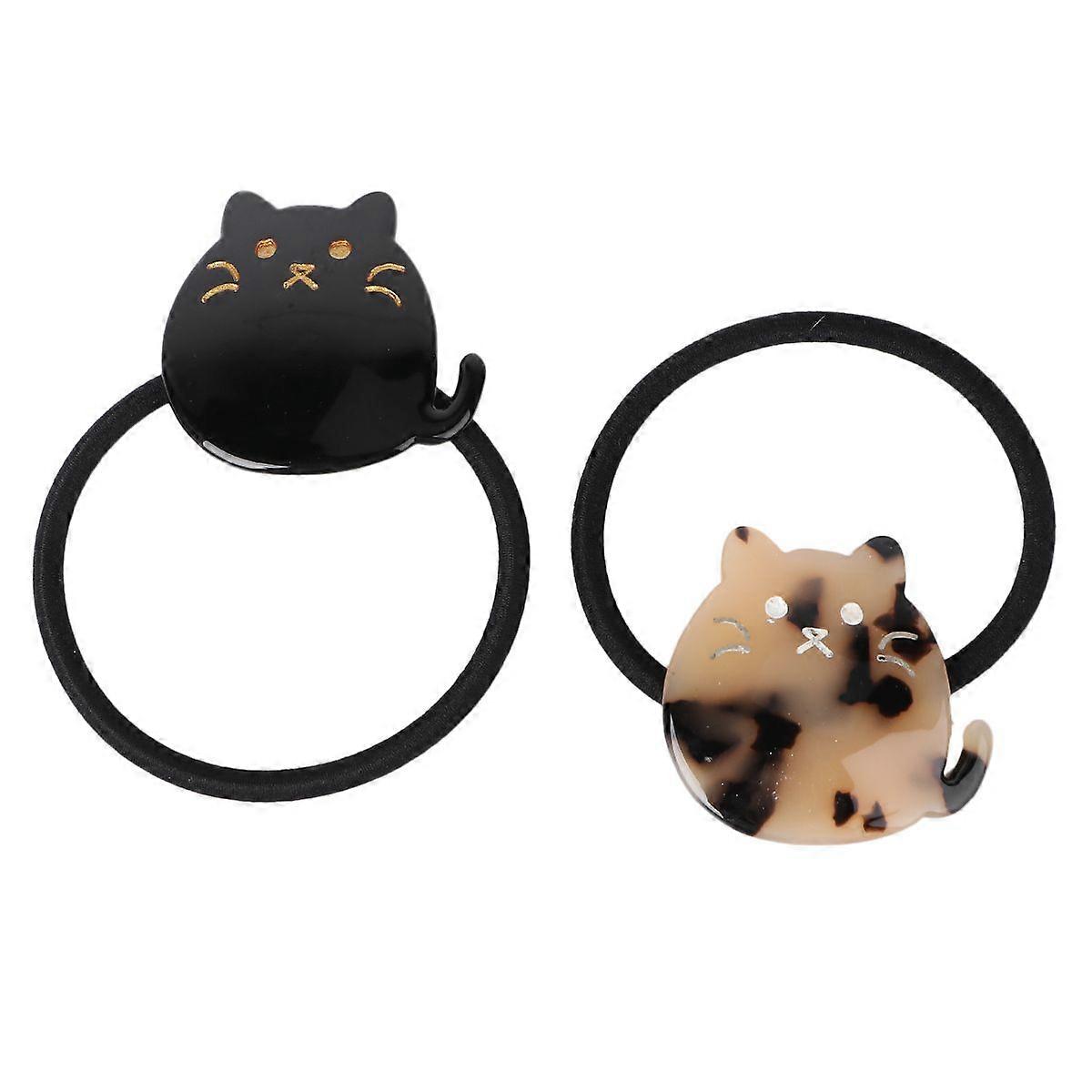 2pcs סט טבעת שיער חתול סט טבעת שיער תפאורה לתינוקת ילדה ילד (שחור, צבע צב)