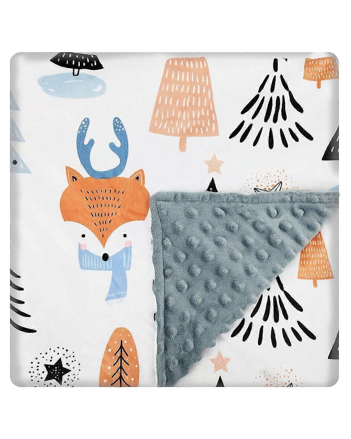 Baby Blanket Newborn Soft Fleece 75x100 cm, Thick Warm Plush Blanket With Dotted Backing, Orange Fox Print