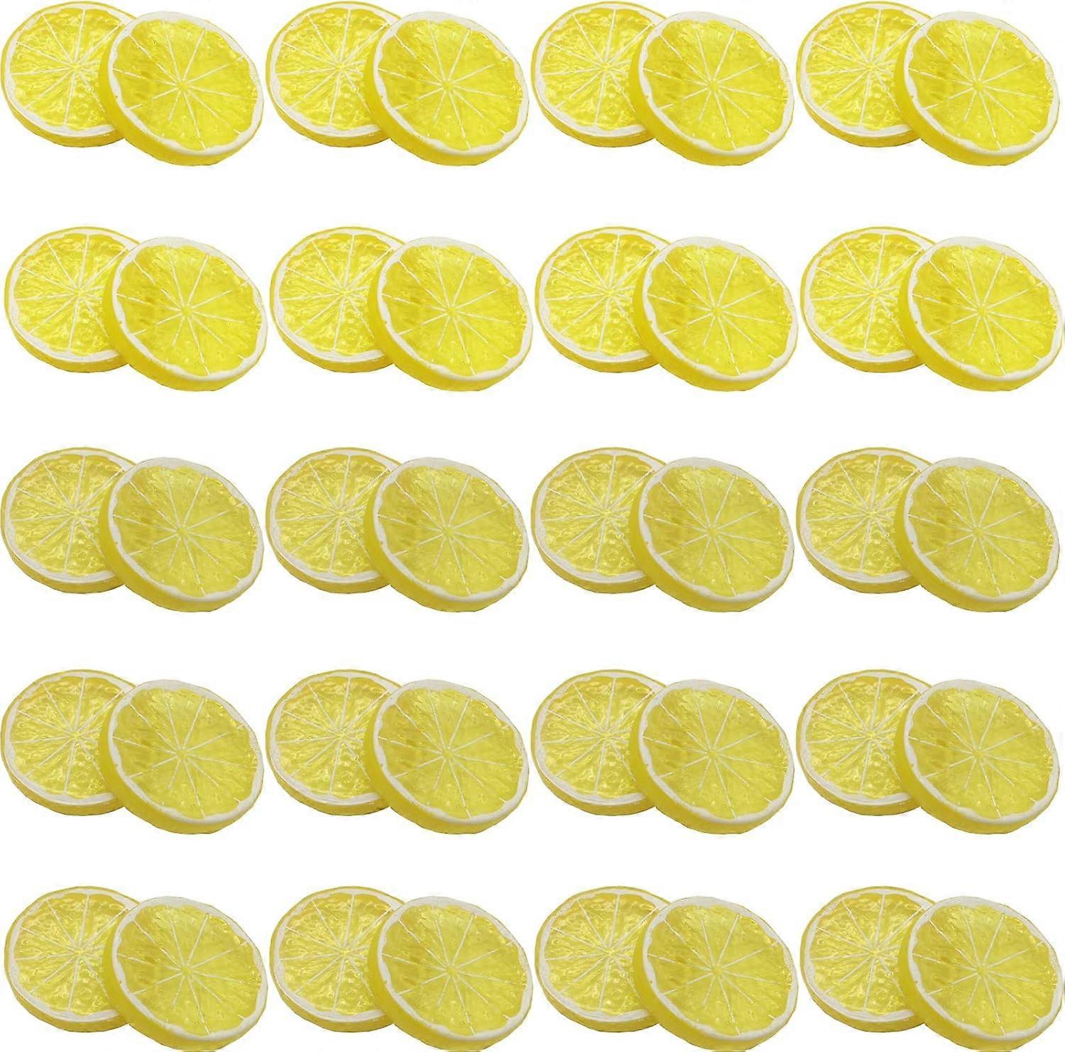 40PCS Simulation Lemon Slices Plastic Fake Artificial Fruit Mini Small