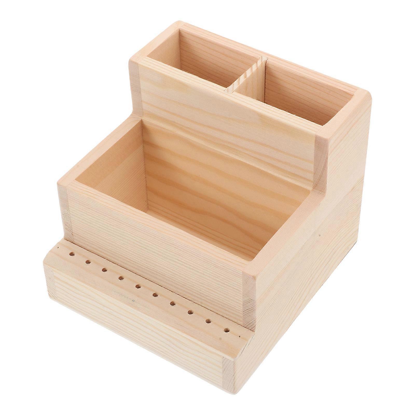 Portable Large Capacity Nail Tools Organizer with Wooden Compartments for Efficient Manicure and Nail Drill Bit Storage for Salons