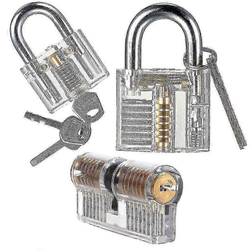 3pcs Practice Lock Set, Transparent Training Crystal Keyed Padlock For For Locksmith Beginner