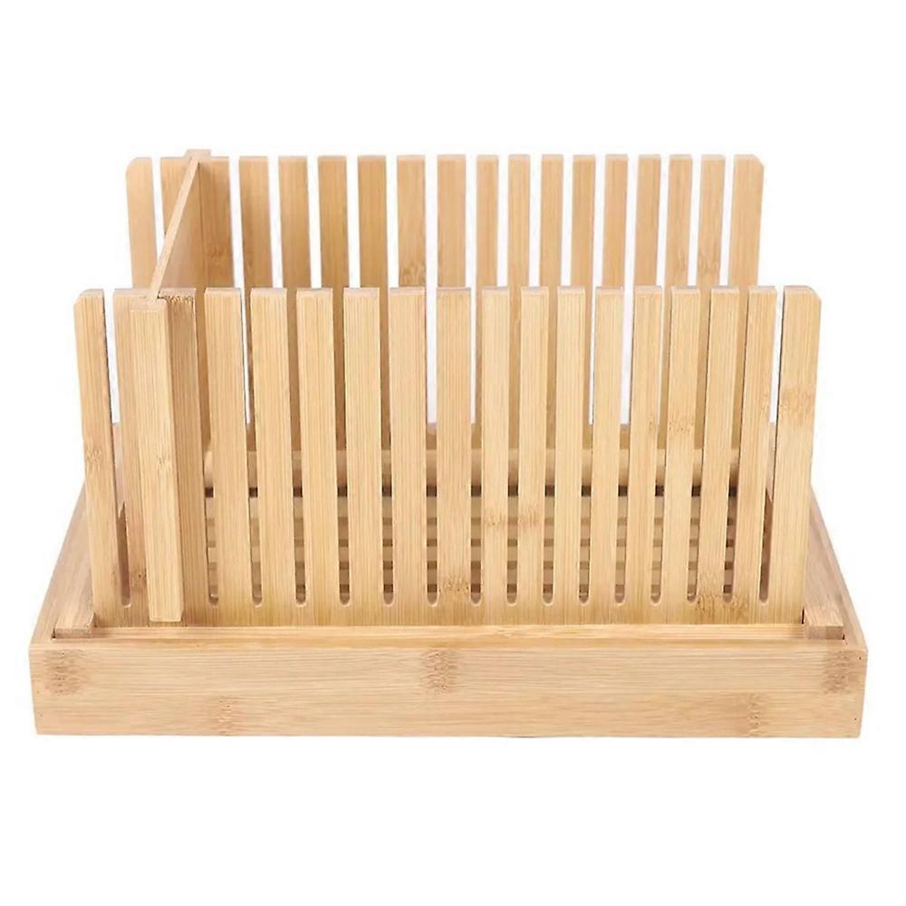 Bamboo Bread Slicer Tool Homemade Bread Foldable Loaf Cutting Holder with Crumb Catcher Tray (No FDA
