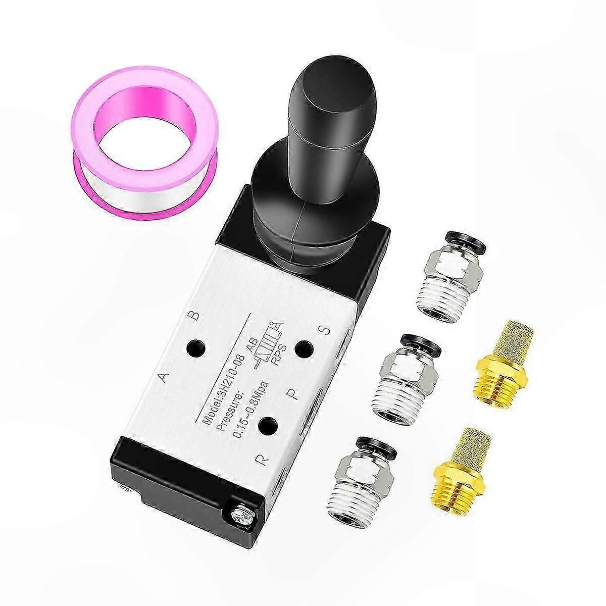 Pneumatic 5-Way 3-Position Manual Lever Control Valve, 1/4" NPT Air Push-Pull Solenoid Operation