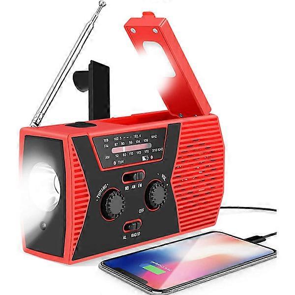Portable solar hand charging emergency radio with flashlight