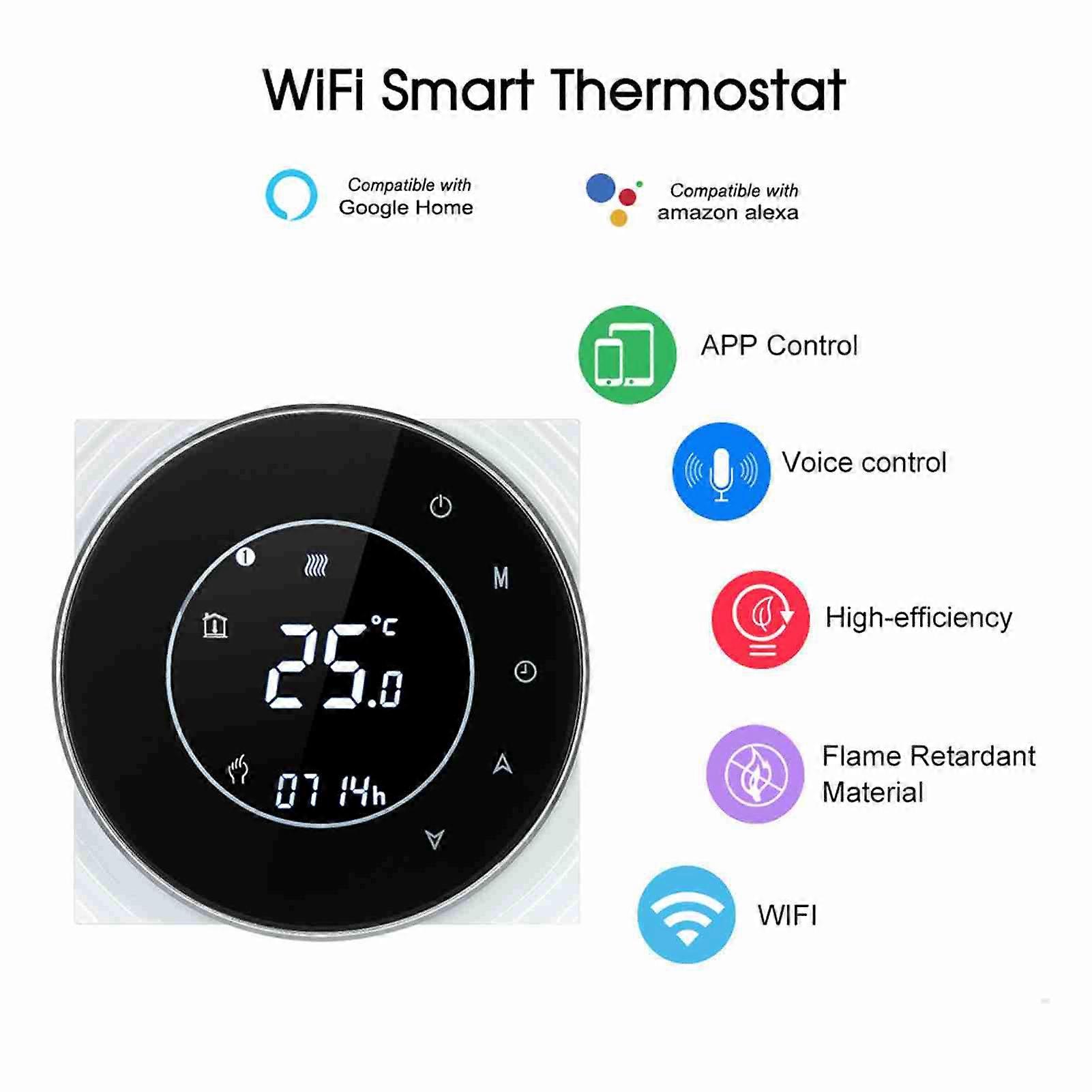 Programmable Gas Boiler Thermostat Touchscreen LCD 90x90mm White