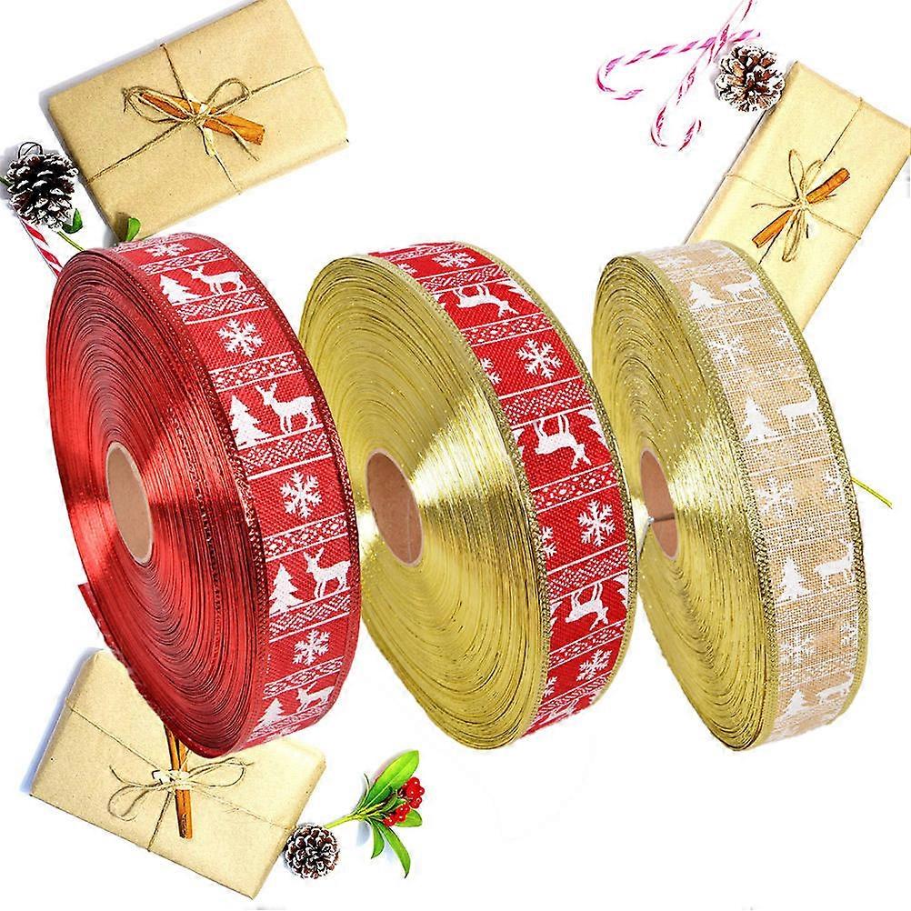 Christmas Ribbon Flax Crafting Diy Making Scrapbooking Decoration Assorted Color 3Pcs