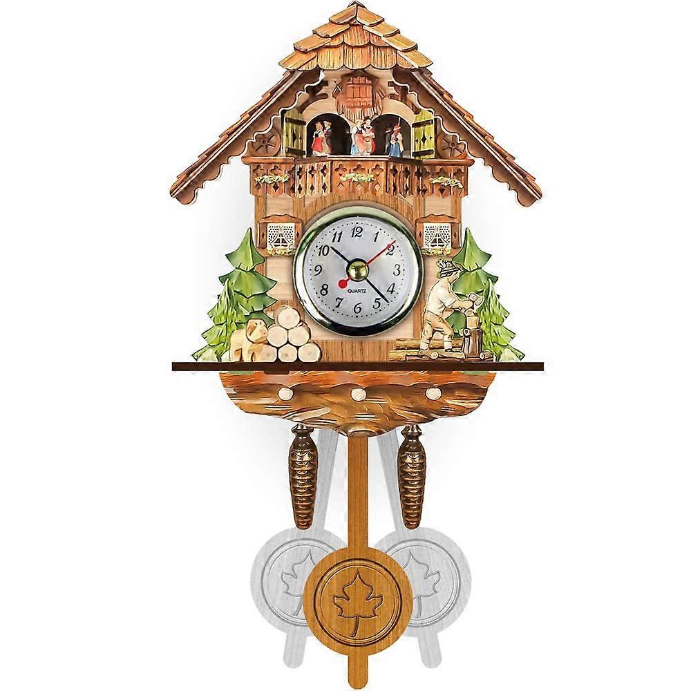 Cuckoo Clock Scandinavian Style Small Wall Clock Battery Powered Wooden Chime Pendulum Clock Living Room Alarm Clock