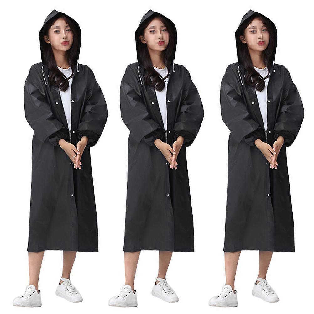 3pcs Thickened EVA Raincoat with Hood and Elastic for Adults – Reusable Rain Poncho for Camping, Hiking, Outdoor Activities